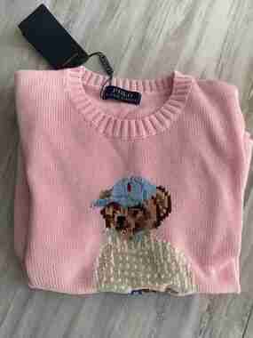 POLO RALPH LAUREN Pink Bear Embroidered Crewneck Sweater